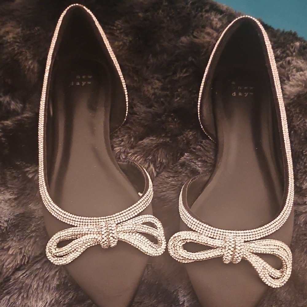 Target Black Flats with Silver Bow Detail